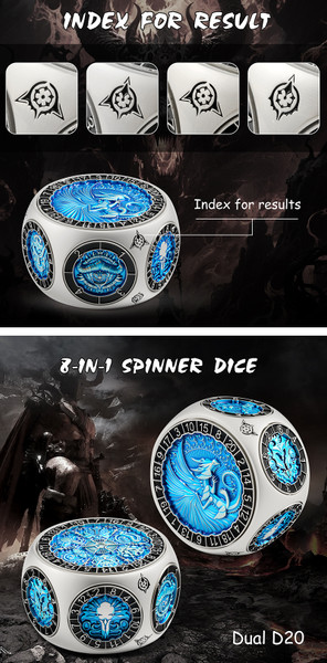 Dice and Gaming Accessories Other Gaming Accessories: Blue & Silver Octagon Spinner Dice 