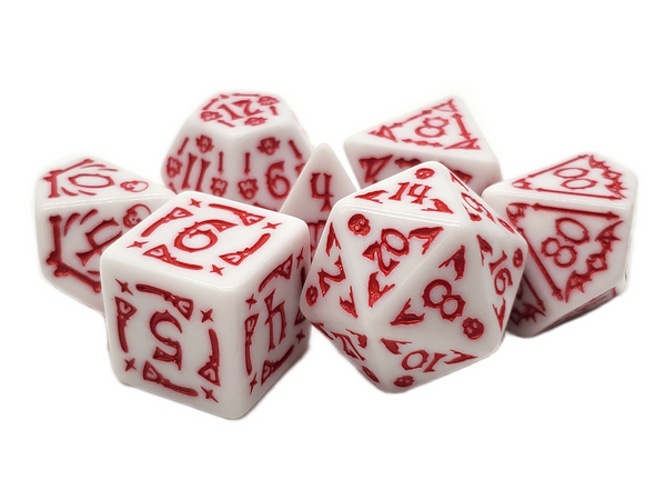 Dice and Gaming Accessories Polyhedral RPG Sets: White and Clear - All Hallows Eve - White w/ Red (7)