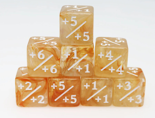 Dice and Gaming Accessories Game-Specific Dice Sets: +1/+1 Orange & White Counters (8)