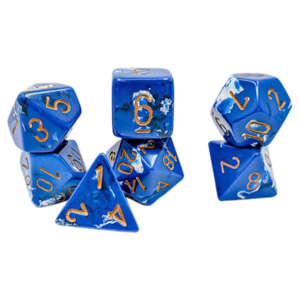 Dice and Gaming Accessories Polyhedral RPG Sets: Blue and Turquoise - Brush: Wavebreak/Gold (7)