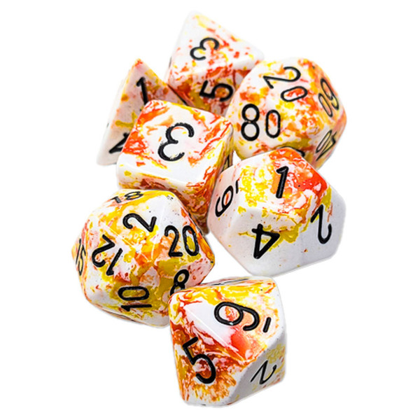 Dice and Gaming Accessories Polyhedral RPG Sets: White and Clear - Brush: Sunrise/Black (7)