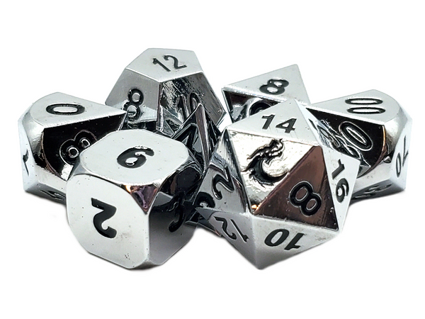 Dice and Gaming Accessories Polyhedral RPG Sets: Metal and Metallic - Halfling Forged: Shiny Silver - Metal (7)