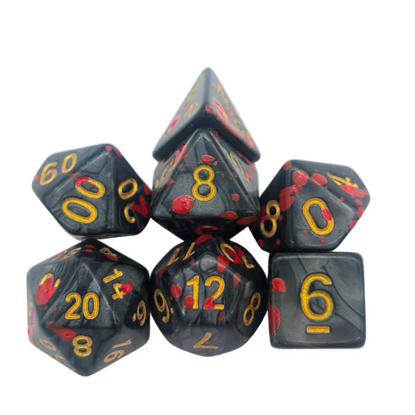 Dice and Gaming Accessories Polyhedral RPG Sets: Black and Grey - Black Splatter Dice (7)