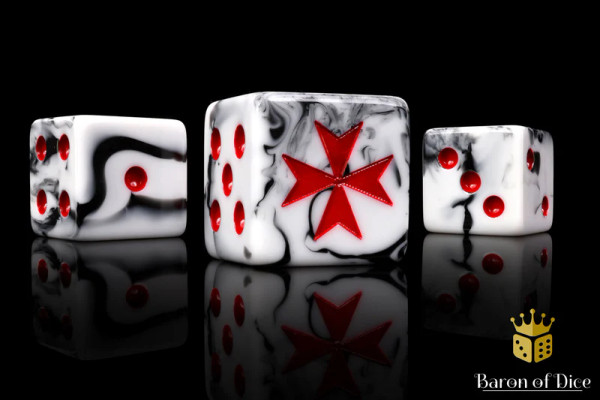 Dice and Gaming Accessories D6 Sets: Black and Grey - Knight Templar Dice - Marbled (25) Square Corner 