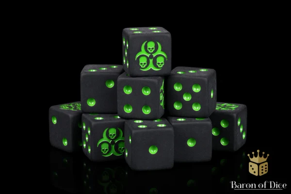 Dice and Gaming Accessories D6 Sets: Black and Grey - Black Plague Dice (25) Square Corner 