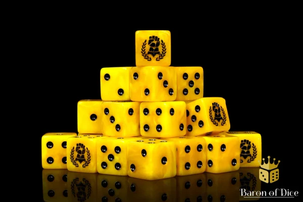 Dice and Gaming Accessories D6 Sets: Yellow and Green - Almighty Hand Dice (25) Square Corner