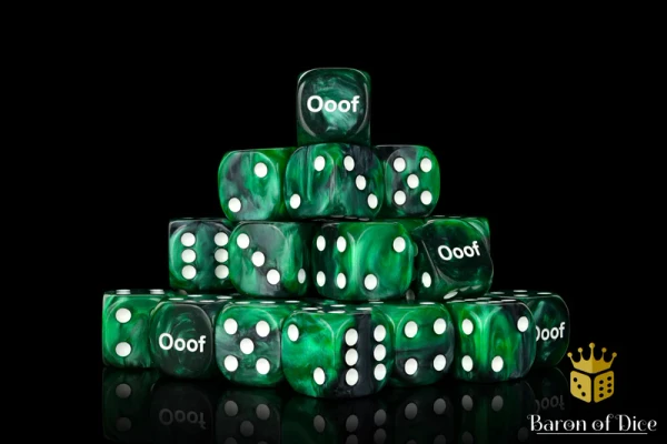 Dice and Gaming Accessories D6 Sets: Yellow and Green - Ooof Dice (25) Round Corner