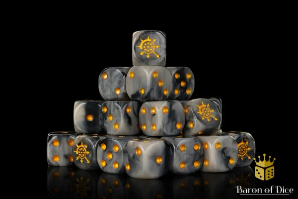 Dice and Gaming Accessories D6 Sets: Black and Grey - Cogs of Chaos Dice - Corrupted Steel (25) Square Corner