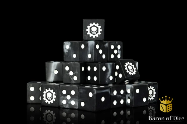 Dice and Gaming Accessories D6 Sets: Black and Grey - Iron Cog Dice (25) Square Corner