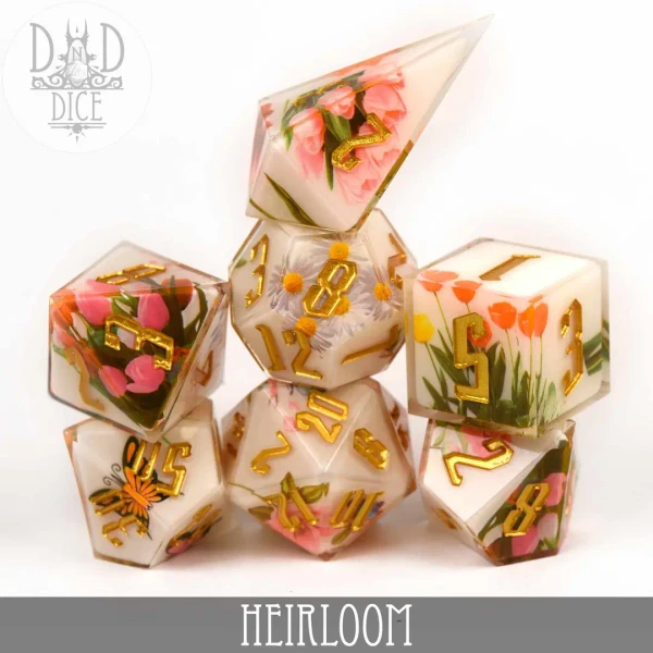 Dice and Gaming Accessories Polyhedral RPG Sets: White and Clear - Heirloom - Sharp Edge Resin (7)