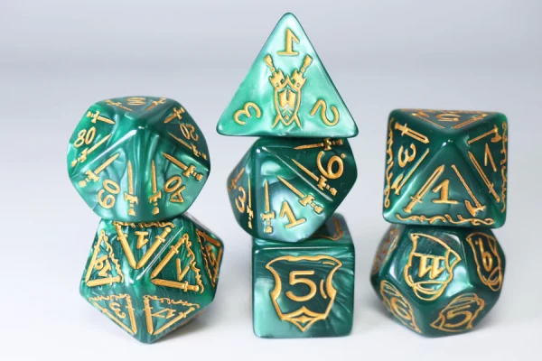 Dice and Gaming Accessories Polyhedral RPG Sets: Yellow and Green - Queen's Armory (7) - Woodland 25mm