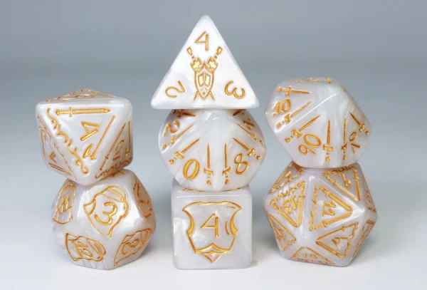 Dice and Gaming Accessories Polyhedral RPG Sets: White and Clear - Queen's Armory (7) - Holy 25mm