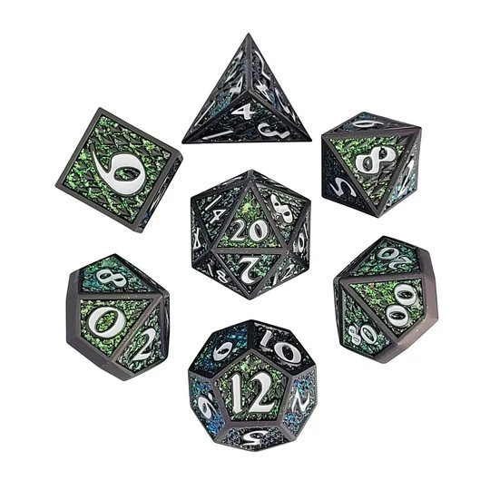 Dice and Gaming Accessories Polyhedral RPG Sets: Metal and Metallic - Dragon Scale: Matte Gunmetal Green - Metal (7)