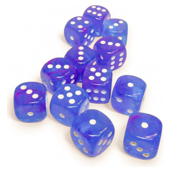 Dice and Gaming Accessories D6 Sets: Blue and Turquoise - Nebula: 16mm D6 Aura/White - Luminary (12)