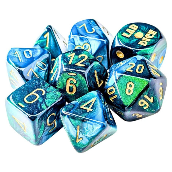 Dice and Gaming Accessories Polyhedral RPG Sets: Yellow and Green - Gemini: Green-Teal/Gold with bonus Die (8)