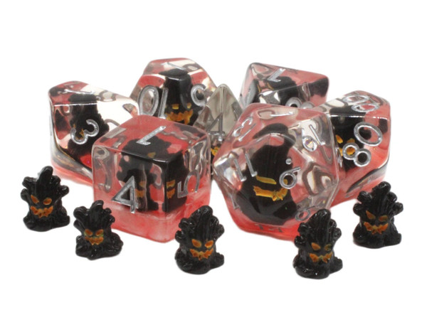 Dice and Gaming Accessories Polyhedral RPG Sets: Red and Orange - Infused - Tree Monster - Black w/ Red (7)