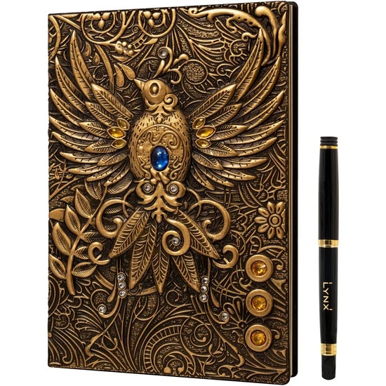 Planners/Journals: Gold Phoenix - 3D Faux-Leather Notebook