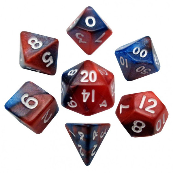 Dice and Gaming Accessories Polyhedral RPG Sets: 7-Set Mini: 10mm: RDbu w/WH Numbers