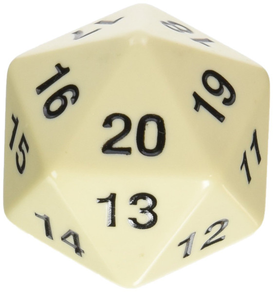 Dice and Gaming Accessories Other Gaming Accessories: Opaque: 55mm D20 Spindown Ivory/black