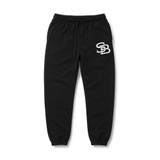 Stilly Boys Monogram Joggers in black, front view showing the white SB monogram at the hip.