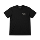 Front: Stilly Boys Badge t-shirt in black, front view with cream arched lettering and barbed star left chest print — Stillwater, Oklahoma wrestling lifestyle apparel