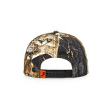 Stilly Boys Clinch hat in hardwoods camo, back view showing adjustable rubber snap strap closure