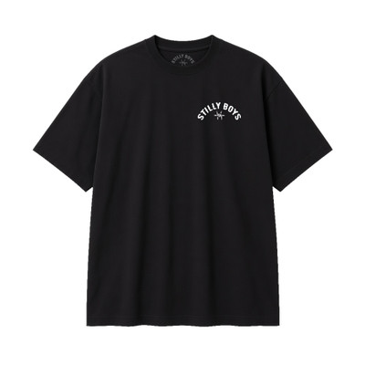 Wyatt Hendrickson Winged W heavyweight tee in black, front with Stilly Boys chest mark