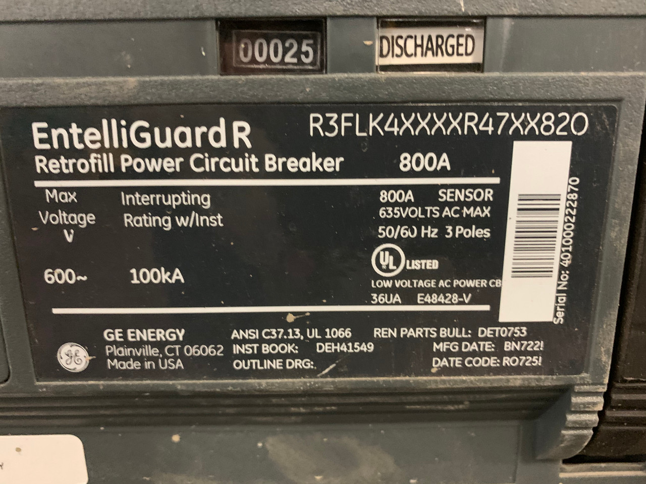 Entelliguard R GE 800A MO/DO R3FLK4XXXXR47XX820 Power Circuit Breaker ...