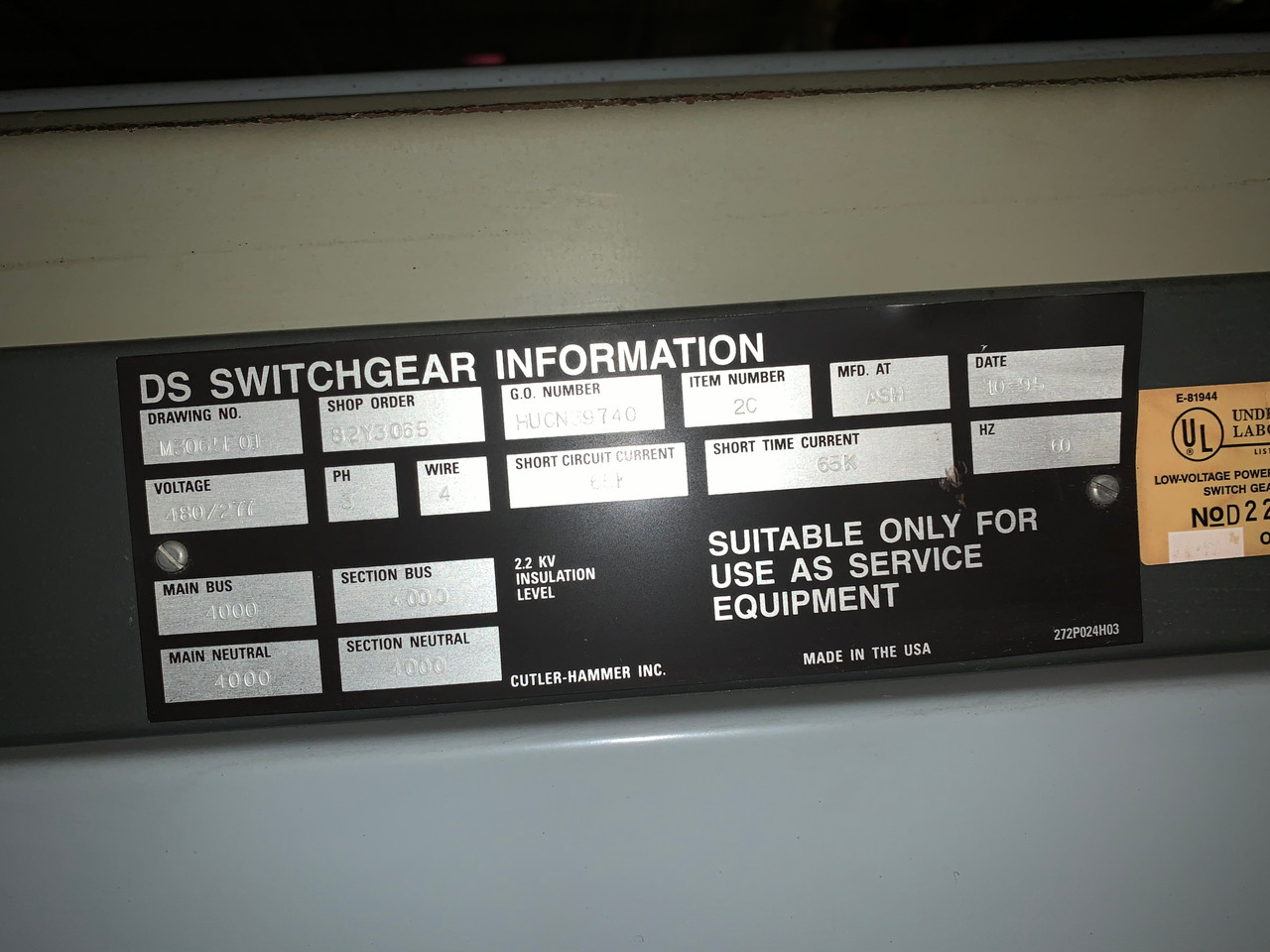 CutlerHammer DSII 4000A MainTieMain Switchgear Lineup (239