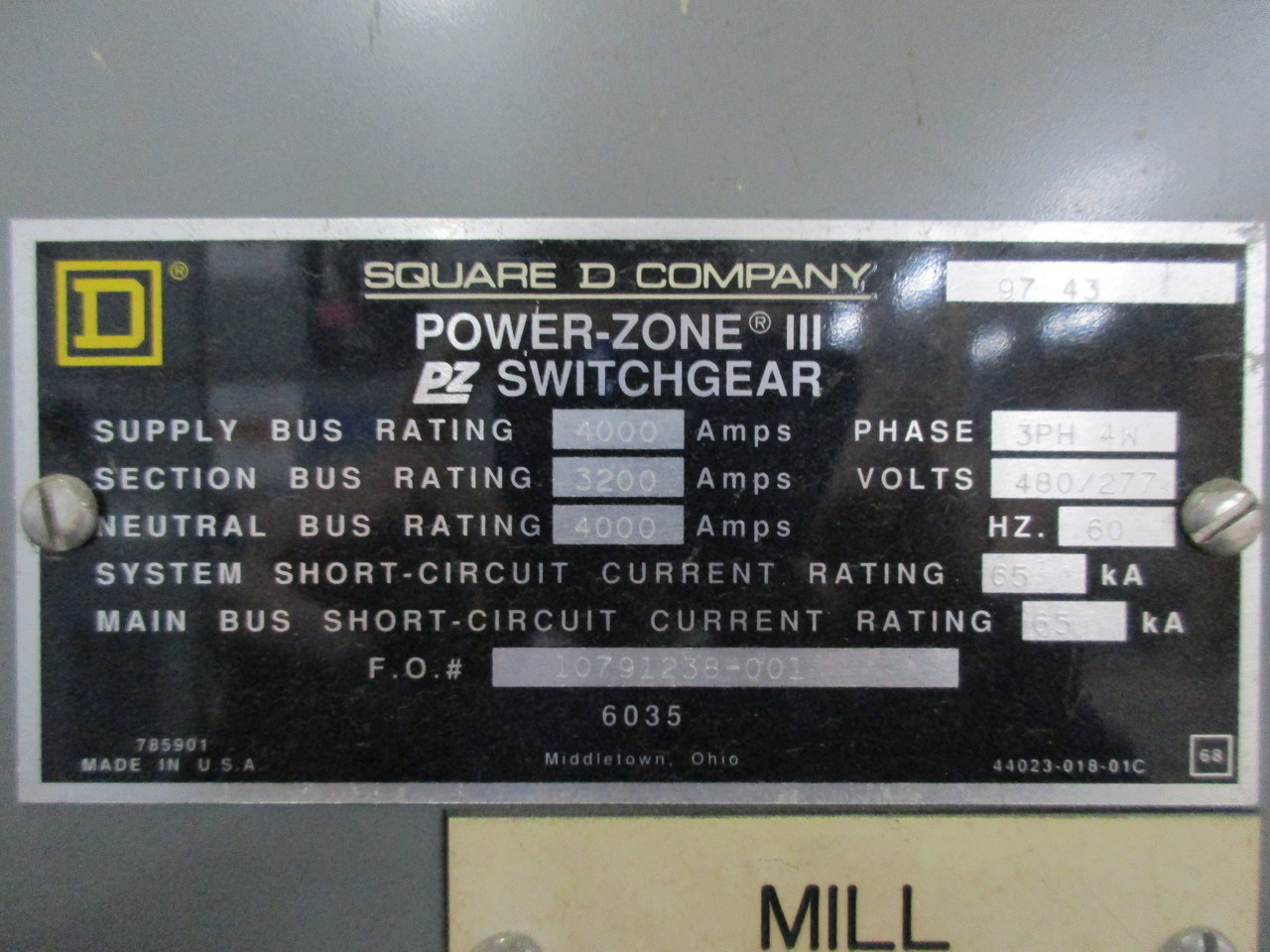 Square D Power Zone III 480/277V Single Section Switchgear (57