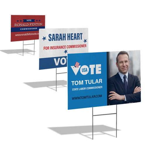 Clash Graphics full color yard signs are printed on 4mm coroplast material and ready for pick up in 4-6 business days. The H-Stakes are sold separately.