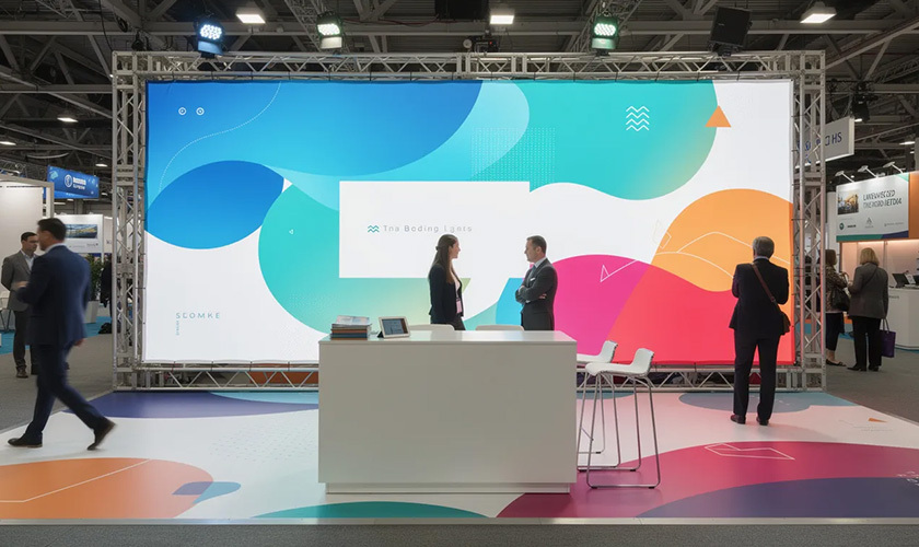 what is large format printing, professional trade show booth featuring a large fabric banner sign backdrop display