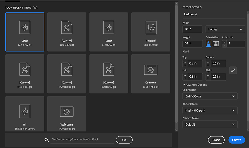 create a new file with bleed in Illustrator