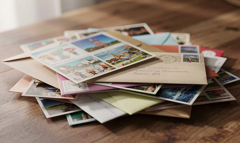 stack of postcards, envelopes, and catalogs – various direct mail marketing materials