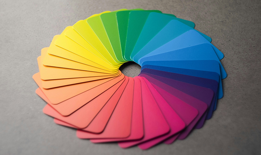 the circular color wheel featuring twelve distinct segments arranged in a rainbow progression