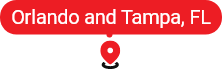 Map pins for Orlando and Tampa, Florida