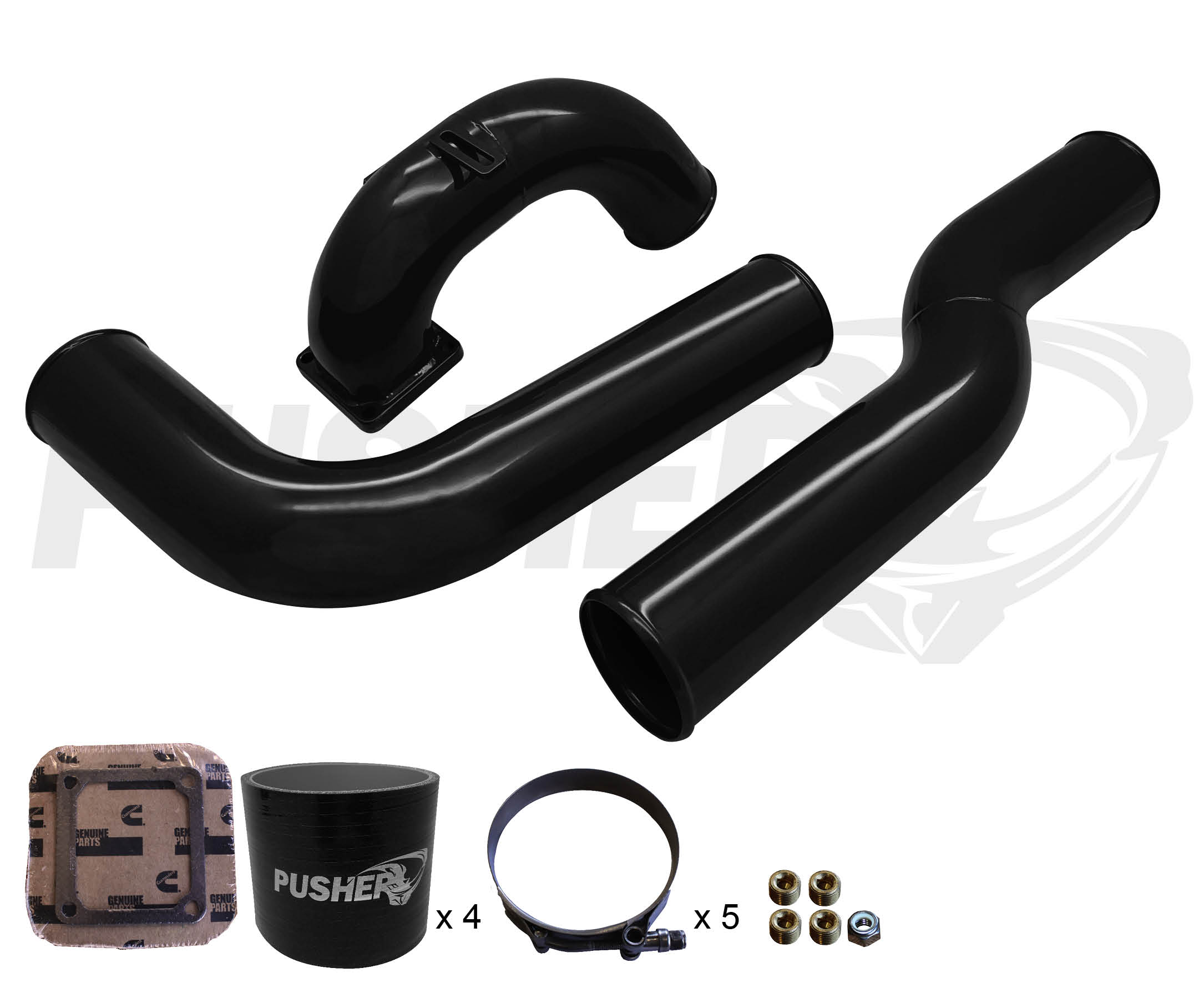 Pusher 3.5" MEGA Intake System with 3.5" Passenger Side Intercooler Tube for 2003-2007 Dodge Cummins- Black