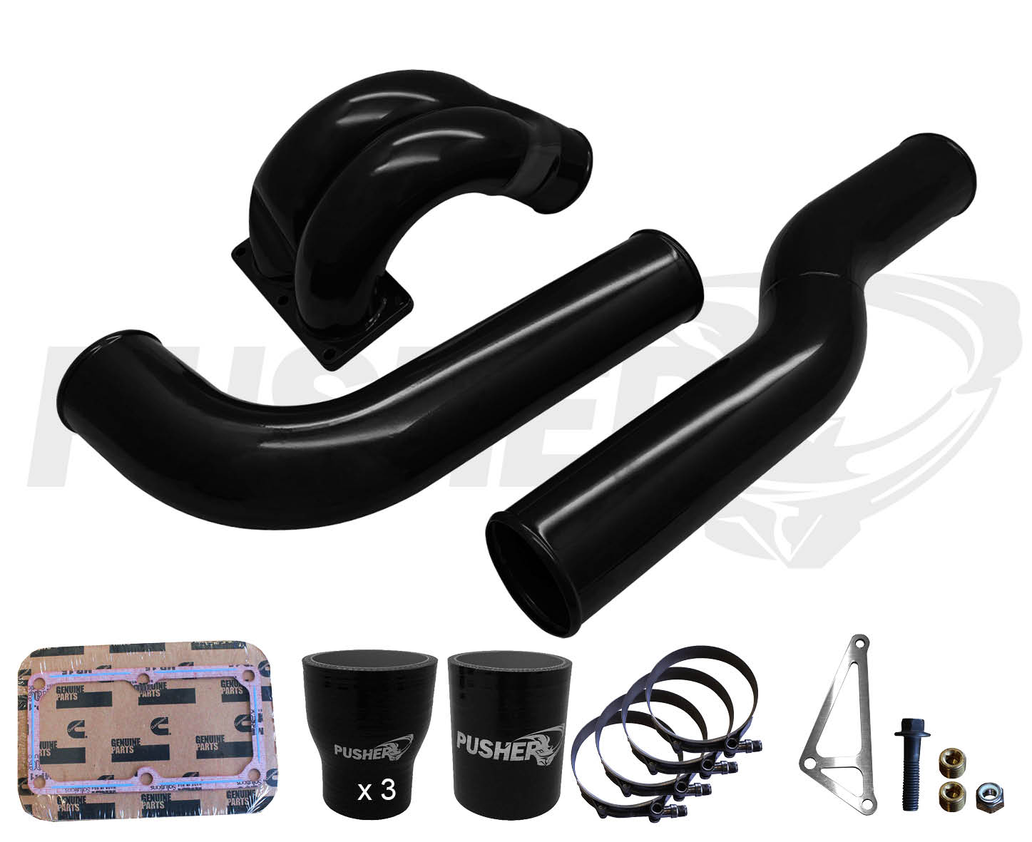 Pusher 3.5" MEGA Intake System with Passenger Side Intercooler Tube for 2007.5-2009 Dodge Cummins- Black
