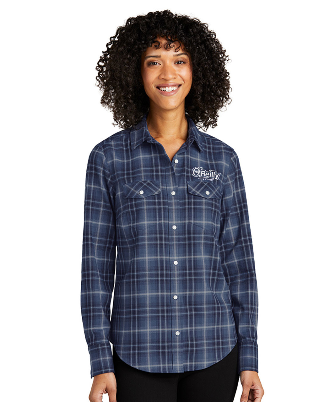 Ladies Long Sleeve Ombre Plaid Button Up Shirt