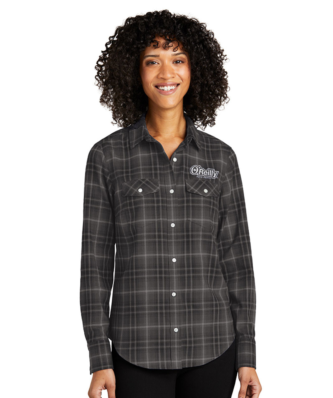 Ladies Long Sleeve Ombre Plaid Button Up Shirt