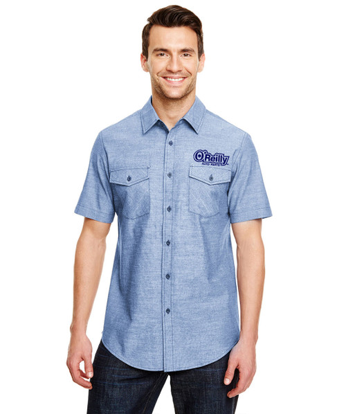 Mens Chambray Woven Button-up Short Sleeve Shirt