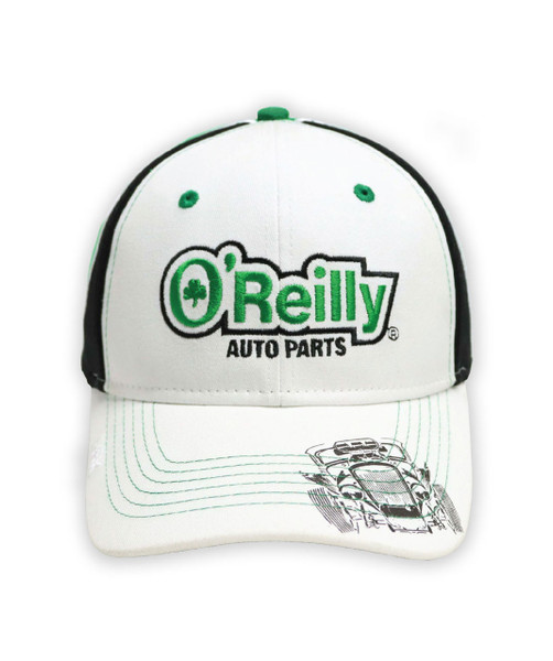 Kelly Green and White Cap with Hot Rod on Bill