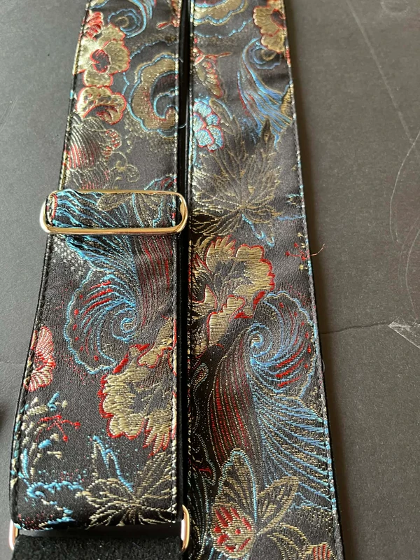 Red, Gold and Blue Flowers on Black