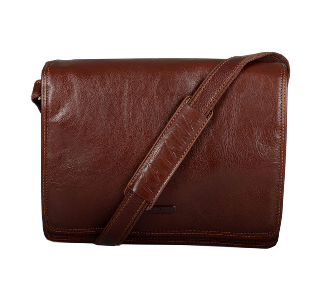 Katana Brown Leather Two Section Messenger Bag