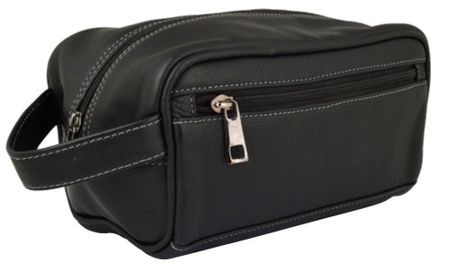 Woodland Leathers Black Contrast Stitch Wash Bag