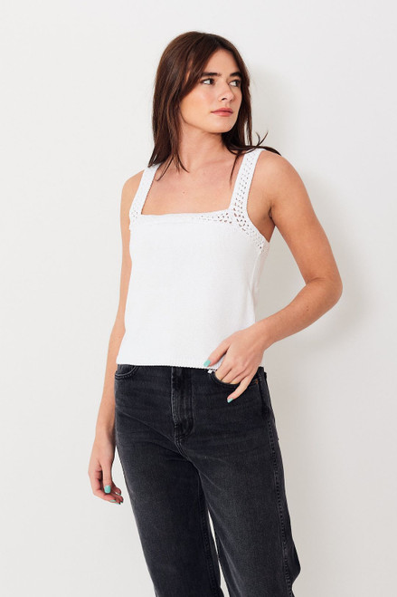 White + Warren Italian Recycled Crochet Trim Tank 