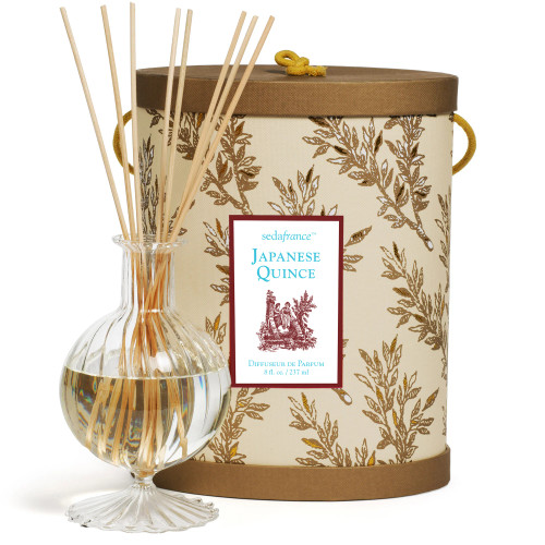 The Virginia Hotel's signature scent, Japanese Quince, from Seda France. Bring back memories of your stay with the appealingly provocative scent of Japanese Quince, with notes of rhubarb, passion fruit, white fleshed peach, and white jasmine petals.

8 oz. scented oil
Lasts approximately: 3-4 months
Rhubarb, passion fruit, peach and jasmine
Signature packaging, needs no gift wrapping