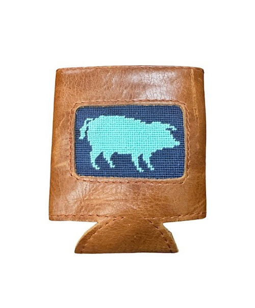 Needlepoint Blue Pig Can Cooler
