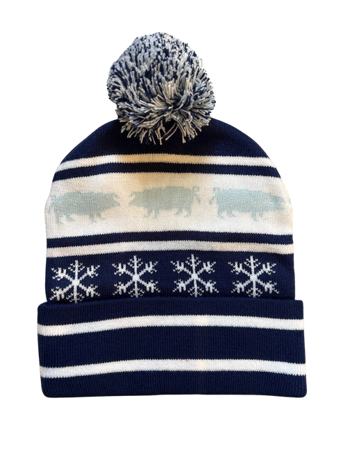 Blue Pig Pom Pom Beanie