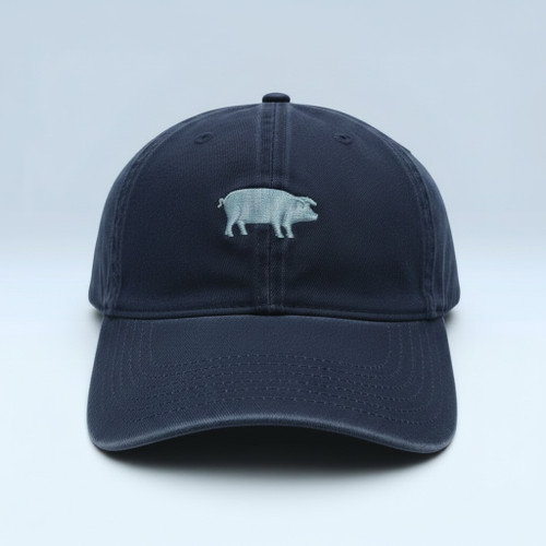 Blue Pig Embroidered Hat - Navy
